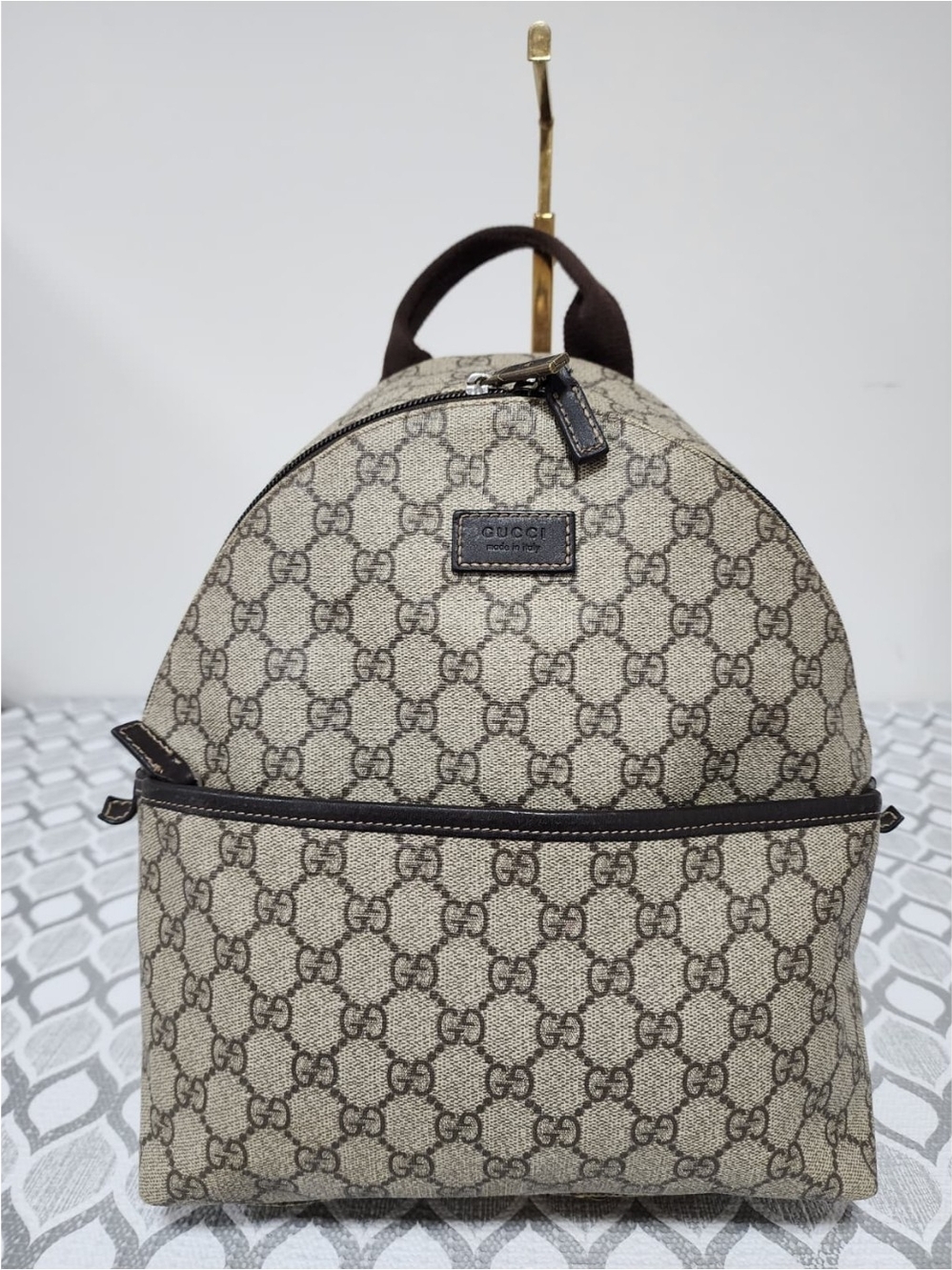 GUCCI GG Supreme Monogram Margaux Calfskin Childrens Day Backpack Beige/Brown